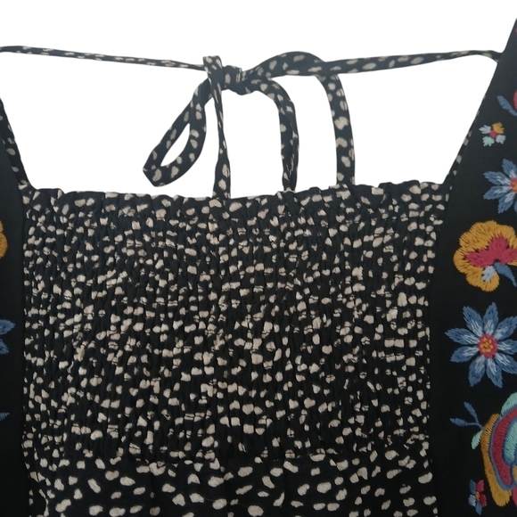 ODDY Tunic Top Pull On Square Neck Line Swing Pullover Woven Ruched Embroidered - Picture 9 of 14